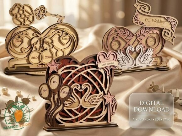 3 Wedding Swans 3D Layered Laser Cut