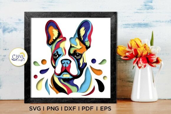 3D French Bulldog Shadow Box SVG