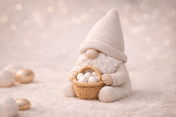 3D Gnome with Egg Basket Spring Figurine