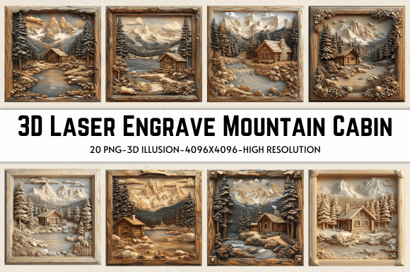 3D Laser Engrave Mountain Cabin