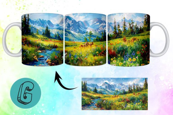 3D Oil Paint Mountain Mug Wrap 20