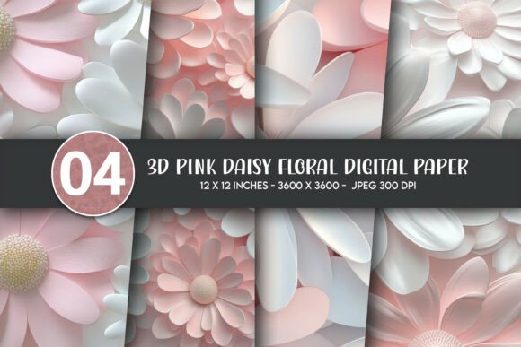 3D Pink White Daisy Digital Paper for Creative Expression and Design