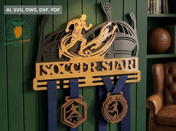 3D Soccer Medal Holder 2 Award Medals
