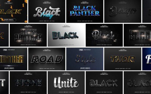Black Metallic 3d Text Effect Style for Creative Designers