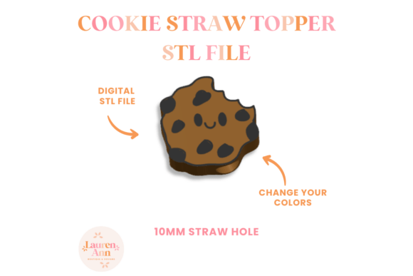 Chocolate Chip Cookie Straw Topper STL for 3D Print