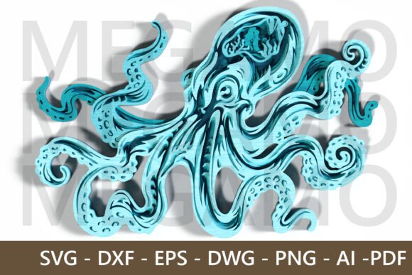 Layered Ocean Octopus 3D SVG File: A Unique Digital Design for Creative Projects