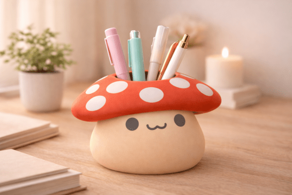 Mushroom Pen Holder STL 3D Model for Easy 3D Print