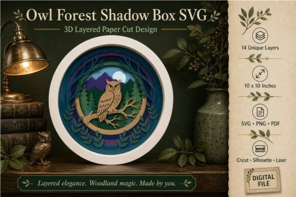 Owl Forest Shadow Box SVG 3D Paper Cut