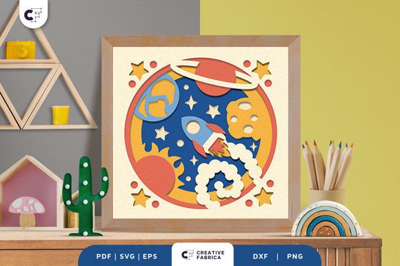 Rocket in the Space 3D Shadow Box SVG